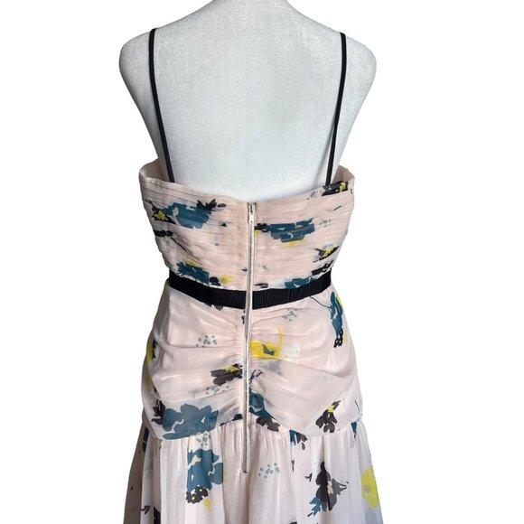 Self-Portrait‎ Dress Size 8 Pink Floral Chiffon Front Tie Midi Wedding Occasion - Picture 8 of 12